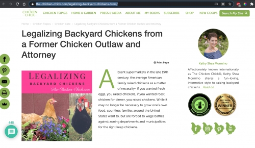 Legalizing Backyard Chickens from a Former Chicken Outlaw and Attorney